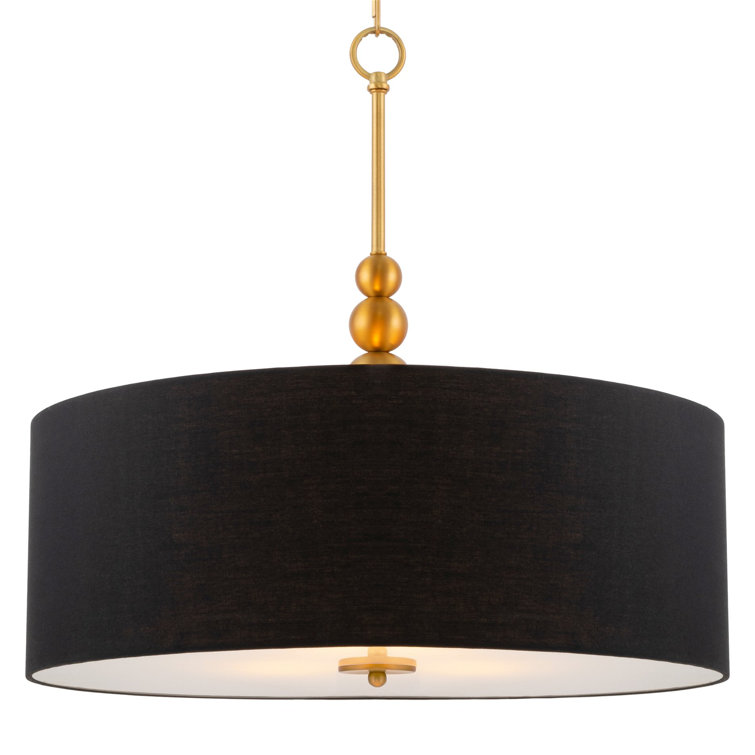 Mercer41 Delphi 22 Modern 3Light Drum Pendant Chandelier, Black Fabric